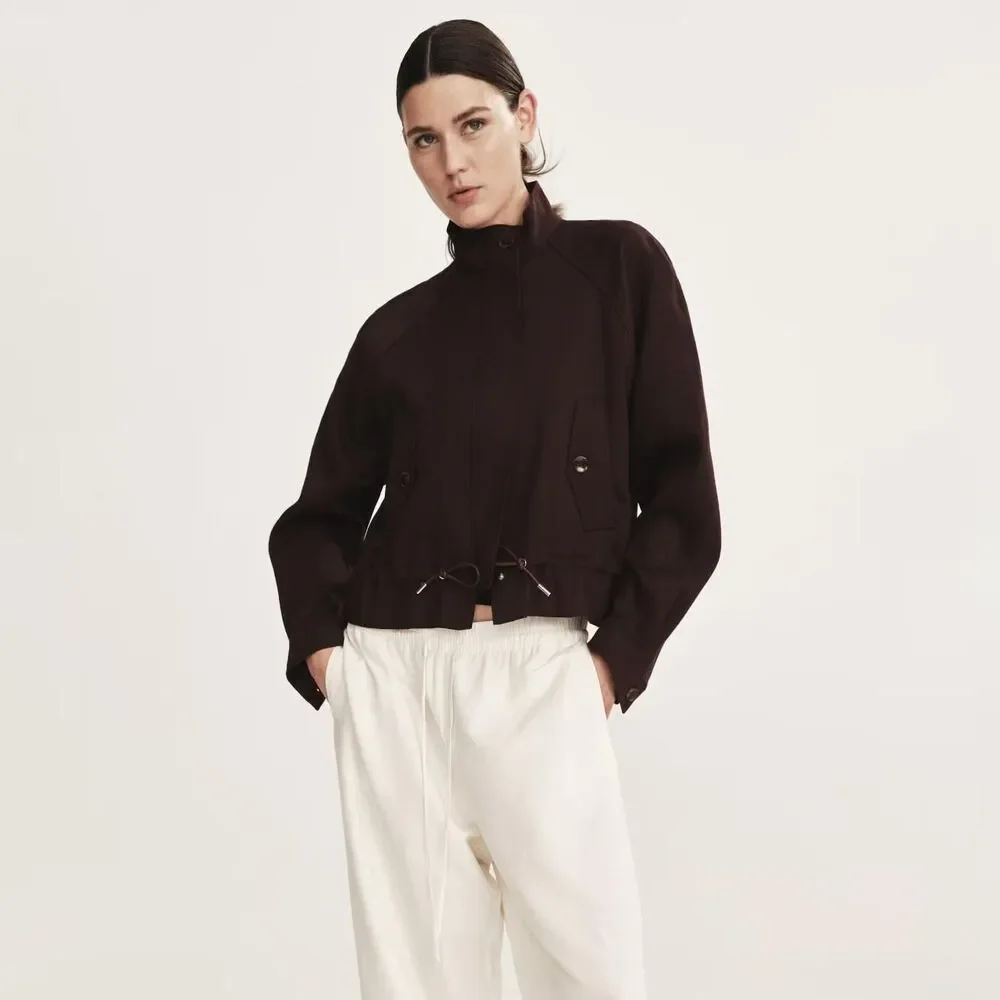NWT H&M Dark Brown Cinched Oversized Linen-Blend Jacket S